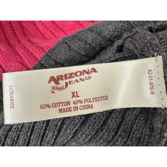 VTG Y2K Arizona Pink Charcoal Striped V-Neck Cable Knit Sweater XL 90s Cozy Knit - Picture 5 of 9